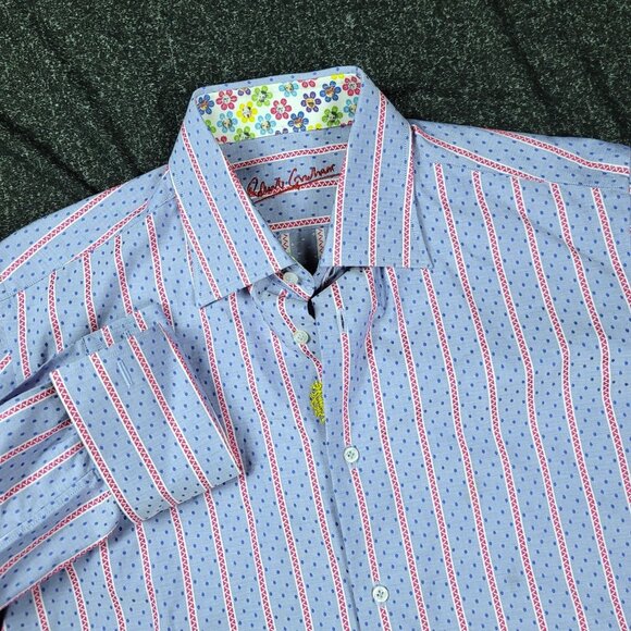 Robert Graham Classic Fit French Cuff Shirt Men's Size Medium Floral Striped - Picture 1 of 10